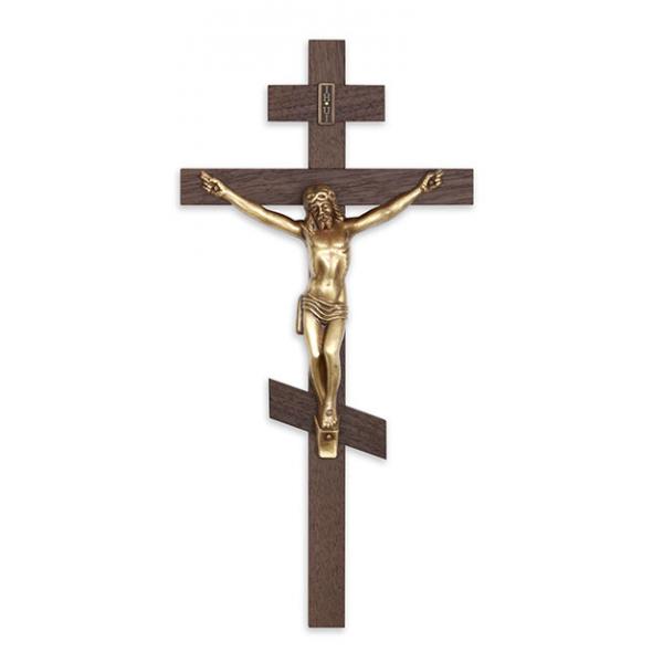 Slim Line Walnut Orthodox Crucifix