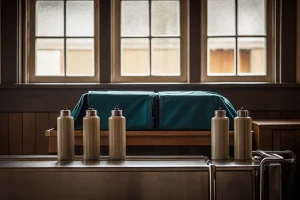 Champion embalming fluid bottles in a professional preparation room