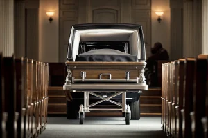 Expandable church truck in a dignified chapel setting