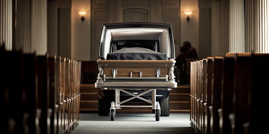 Expandable church truck in a dignified chapel setting