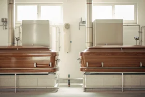 Professional cremation retort furnace in a clean funeral home crematory facility