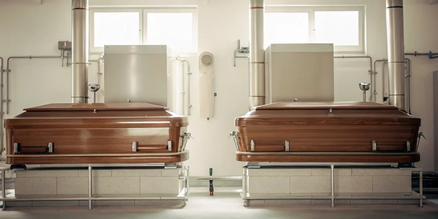 Professional cremation retort furnace in a clean funeral home crematory facility