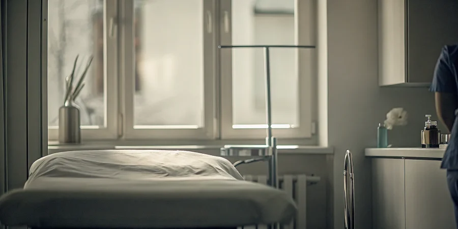 Mortuary preparation room with equipment for the professional care of a deceased body.