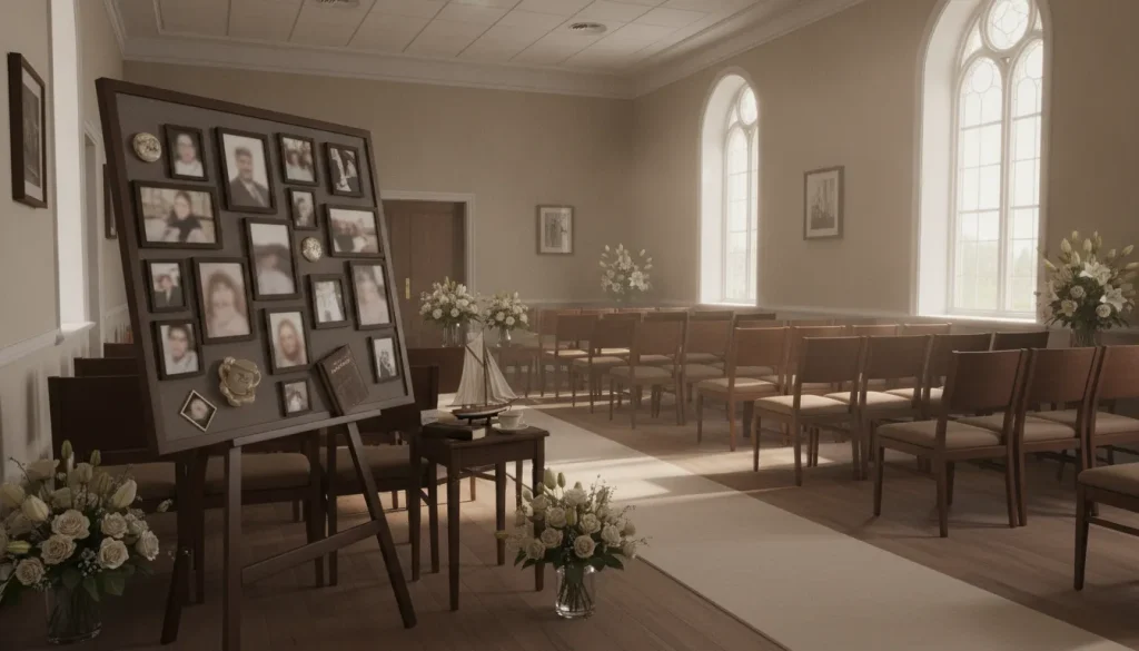 Celebration of life decoration ideas shown in a dignified funeral home display