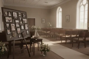 Celebration of life decoration ideas shown in a dignified funeral home display