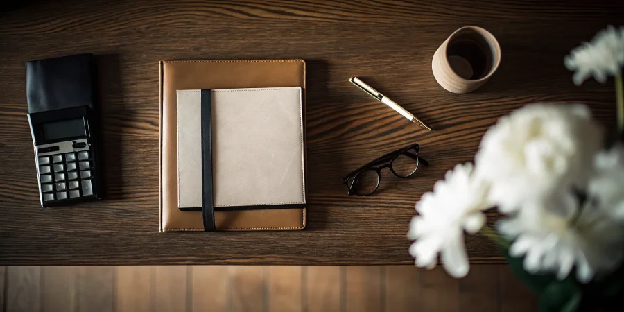 A notebook and calculator on a desk for planning the costs and traditions of a funeral.